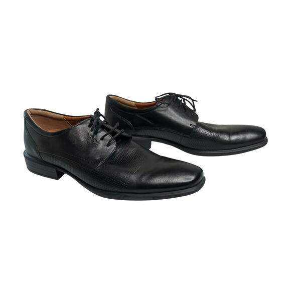 Ecco Black Genuine Leather Lace Up Oxford Dress Shoes Office Formal Party 45/12 - Picture 1 of 6